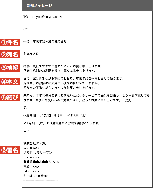 年末年始 休業お知らせビジネスメールの書き方 例文