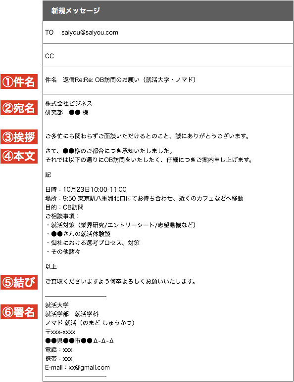 Ob訪問 メール返信でお礼し 日時決定する例文 書き方